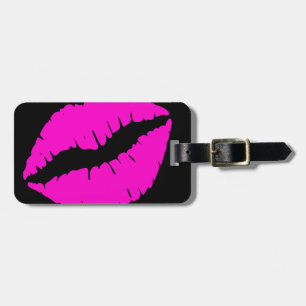 Schwarzer und Neon-Pink-Lippenstift-Kuss Gepäckanhänger