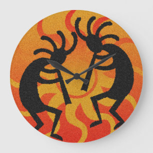 Schwarzer und orange Südwesten Kokopelli Stammes- Große Wanduhr