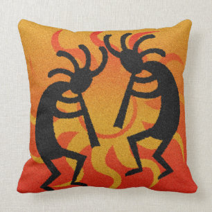 Schwarzer und orange Südwesten Kokopelli Stammes- Kissen