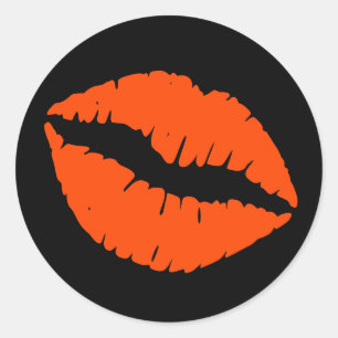 Schwarzer und orangefarbener roter Lippenstiftabdr Runder Aufkleber
