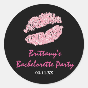 Schwarzer und rosa Lippen-Kuss-Party-Andenken-Aufk Runder Aufkleber