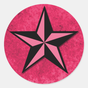 Schwarzer und rosa Star Runder Aufkleber