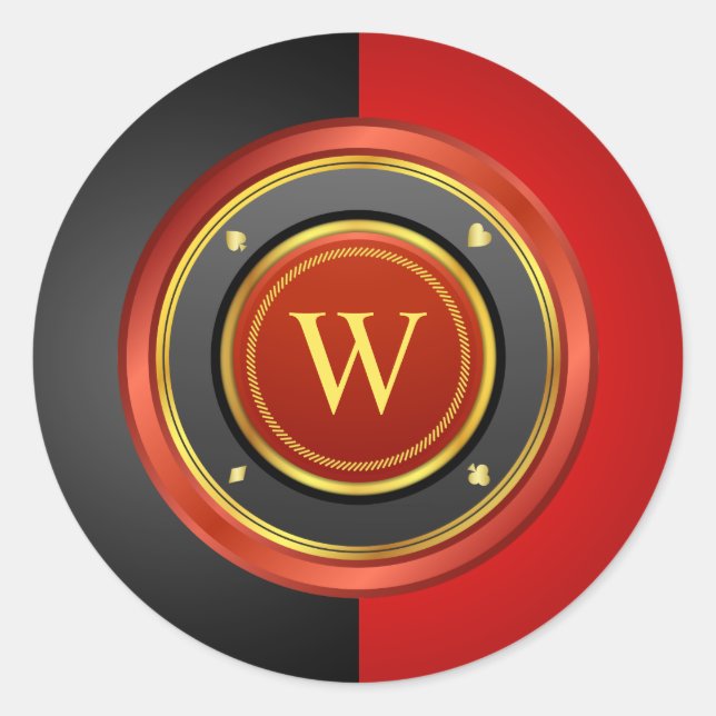 Schwarzer und roter Poker-Chip mit benutzerdefinie Runder Aufkleber (Vorderseite)