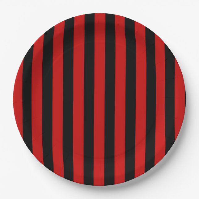 Schwarzer und roter Streifen Pappteller (Vorderseite)