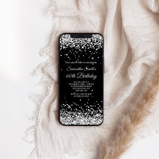 Schwarzer und Silberner Glitzer 60. Geburtstag Einladung