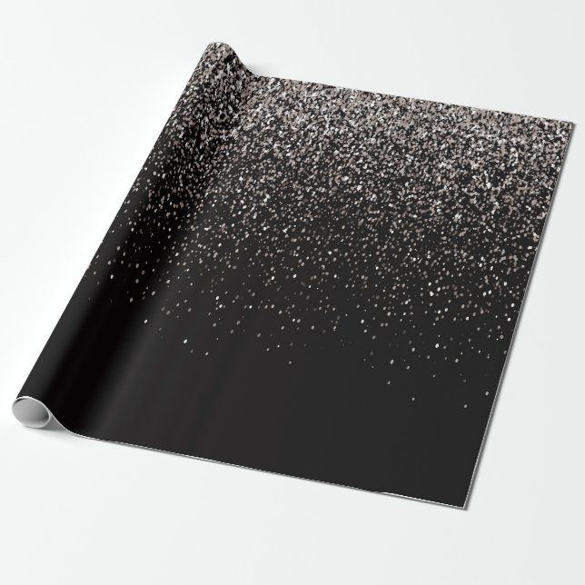 Schwarzer und Silberner Glitzer Geschenkpapier (Ungerollt)