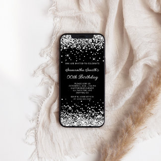 Schwarzer und Silberner Glitzer jeden Geburtstag Einladung