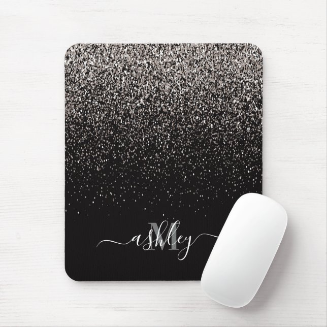 Schwarzer und Silberner Glitzer Mousepad (Mit Mouse)