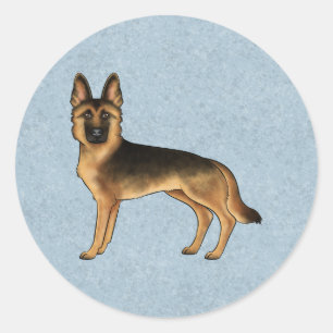 Schwarzer und Tan Deutscher Schäferhund Cartoon Hu Runder Aufkleber