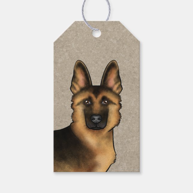 Schwarzer und Tan-deutscher Schäferhund Kopf auf B Geschenkanhänger (Vorderseite)