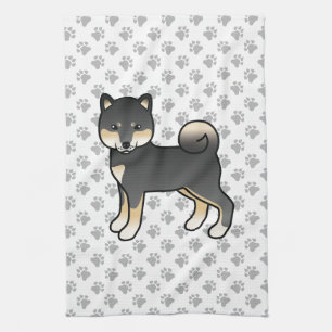Schwarzer und Tan Shiba Inu Niedlicher Hund mit Pa Geschirrtuch