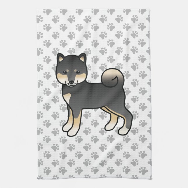 Schwarzer und Tan Shiba Inu Niedlicher Hund mit Pa Geschirrtuch (Vertikal)