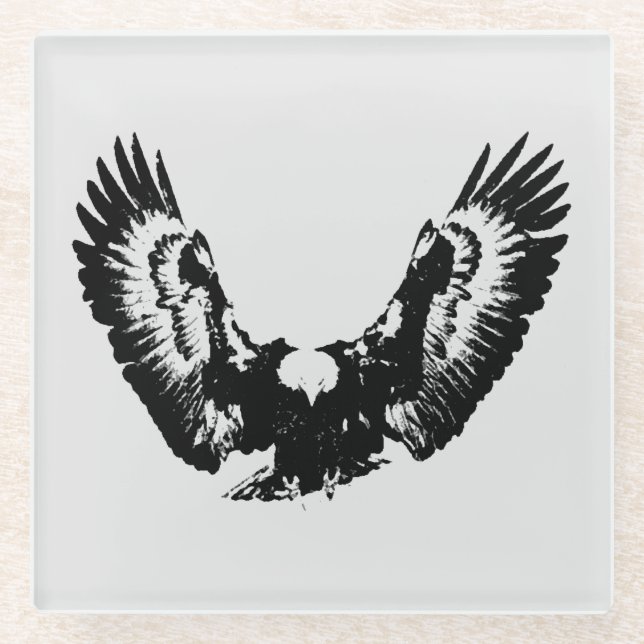 Schwarzer und weißer Adler Glasuntersetzer (Vorderseite)