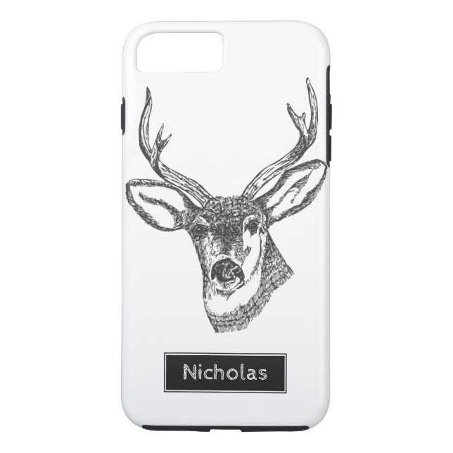 Schwarzer und weißer Buchsenhirsch Kopf Individuel Case-Mate iPhone Hülle (Rückseite)