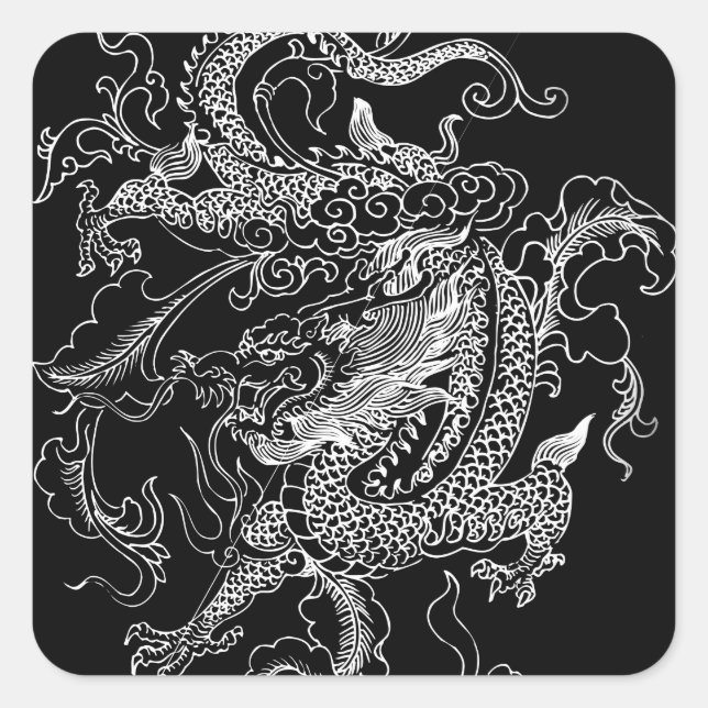 Schwarzer und Weißer Drache Quadratischer Aufkleber (Vorderseite)