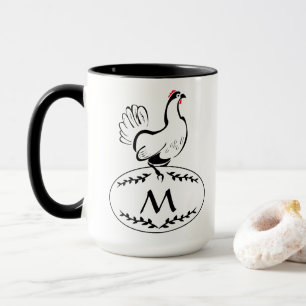 Schwarzer und weißer Eichenhund auf einem Monogra Tasse
