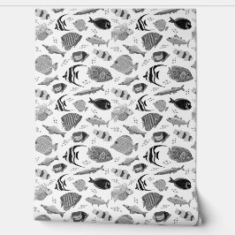 Schwarzer und weißer Fisch mit weißem Hintergrund Tapete