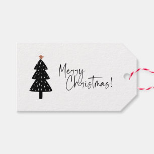 Schwarzer und weißer froher Weihnachtsbaum Geschenkanhänger