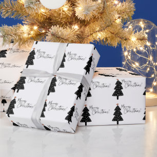 Schwarzer und weißer froher Weihnachtsbaum Geschenkpapier