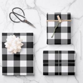 Schwarzer und weißer Gingham-Karo Kariert Geschenkpapier Set