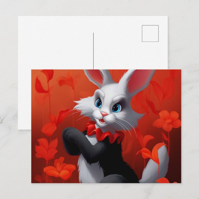 Schwarzer und weißer Hase Postkarte (Vorne/Hinten)