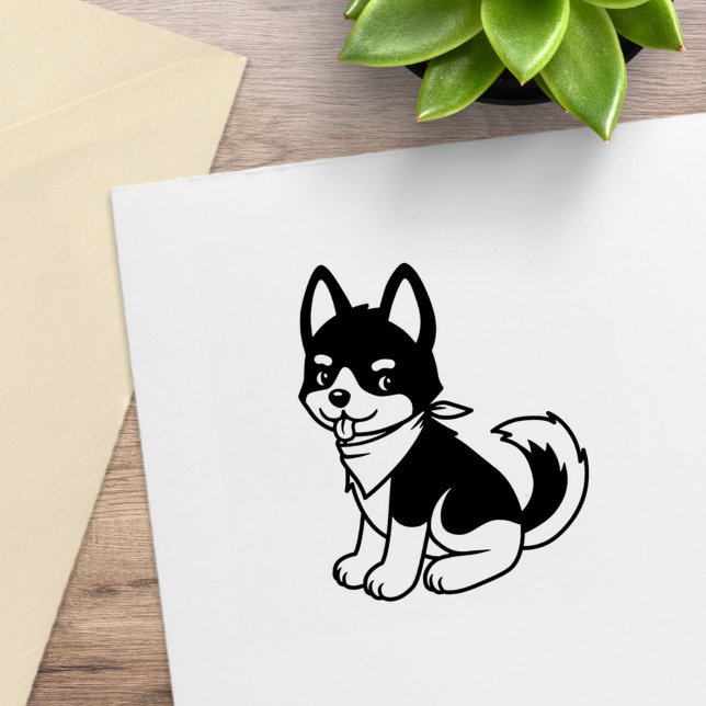 Schwarzer und weißer Husky Welpenhund Gummistempel (Von Creator hochgeladen)