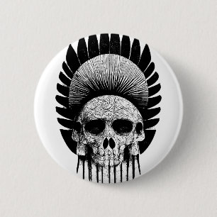 Schwarzer und weißer Indischer Schädel Button