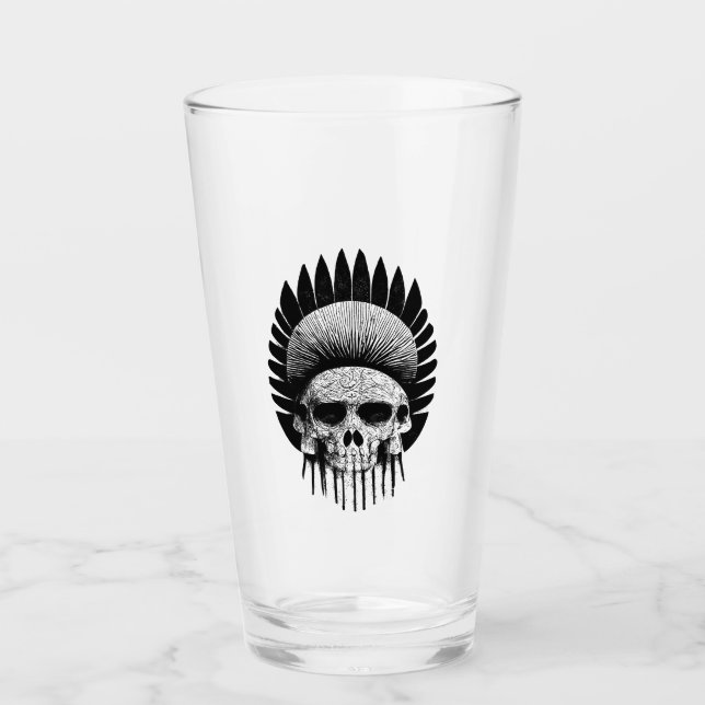 Schwarzer und weißer Indischer Schädel Glas (Vorderseite)