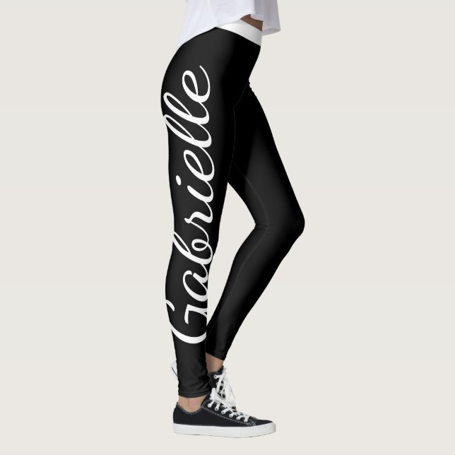 Schwarzer und weißer Individuelle Name Leggings (Rechts)