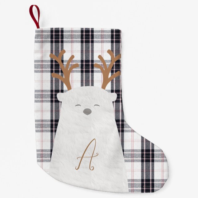 Schwarzer und weißer Karo/Tartan-Polarbär Kleiner Weihnachtsstrumpf (Vorderseite)