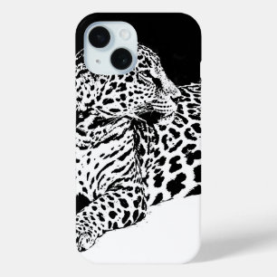 Schwarzer und weißer Leopard iPhone 15 Hülle