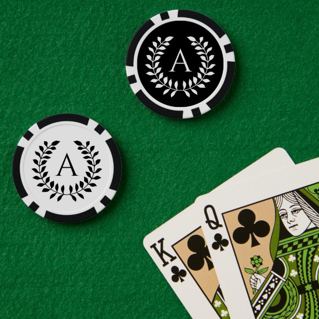 Schwarzer und weißer Lorbeerkranz mit individuelle Pokerchips (Pokertisch (doppelt))