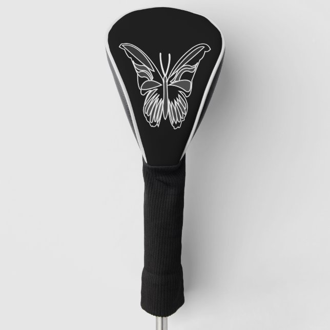 Schwarzer und weißer Luna-Schmetterling Golf Headcover (Vorderseite)