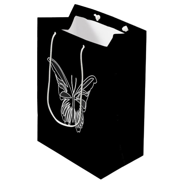Schwarzer und weißer Luna-Schmetterling Mittlere Geschenktüte (Vorderseite Schrägansicht)