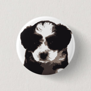 Schwarzer und weißer maltesischer Welpenhund Button