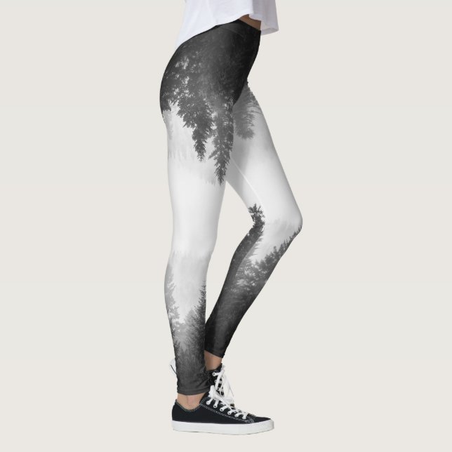 Schwarzer und weißer Nebelwald Leggings (Rechts)