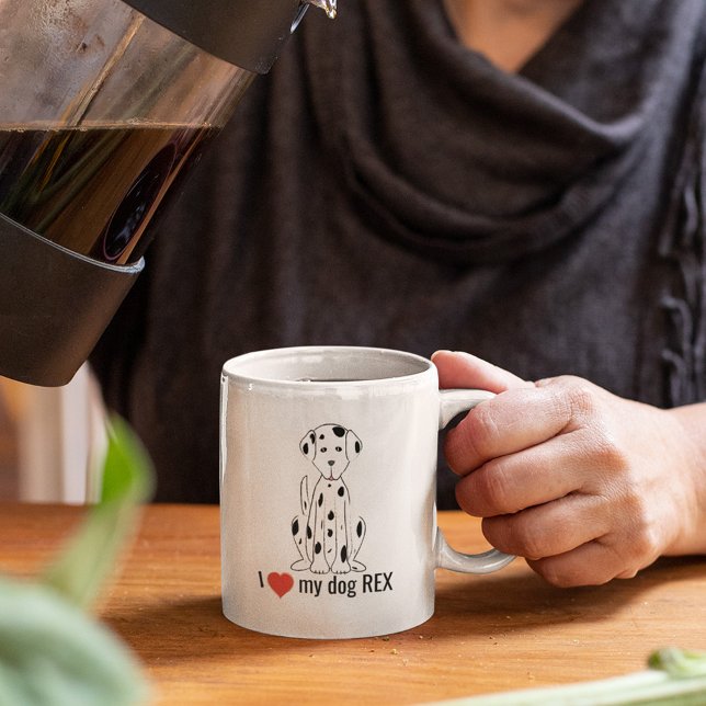 Schwarzer und weißer Niedlicher Hund - Rotes Herz  Kaffeetasse (I love my dog custom personalized mug)