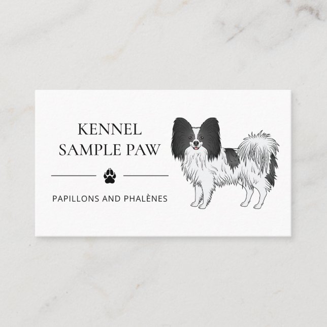 Schwarzer und weißer Papillenhund - Hundehund Visitenkarte (Vorderseite)