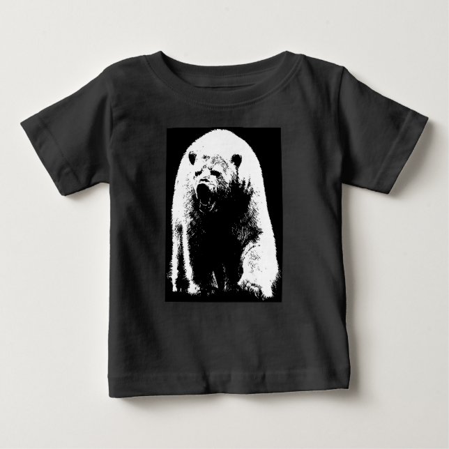 Schwarzer und weißer Pop Art Polar Bär Baby T-shirt (Vorderseite)