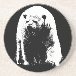 Schwarzer und weißer Pop Art Polar Bär Getränkeuntersetzer