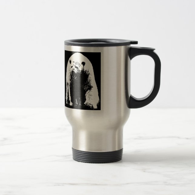 Schwarzer und weißer Pop Art Polar Bär Reisebecher (Rechts)