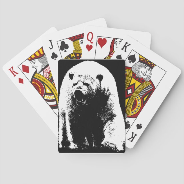 Schwarzer und weißer Pop Art Polar Bär Spielkarten (Rückseite)