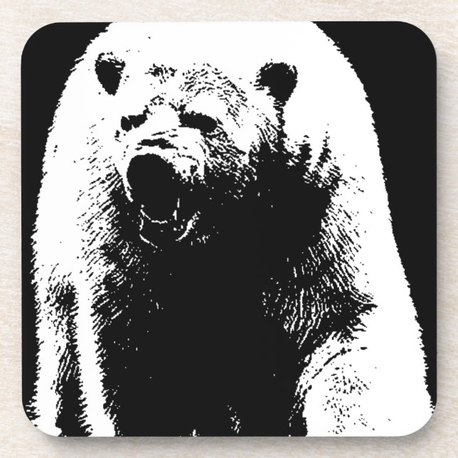 Schwarzer und weißer Pop Art Polar Bär Untersetzer (Vorderseite)