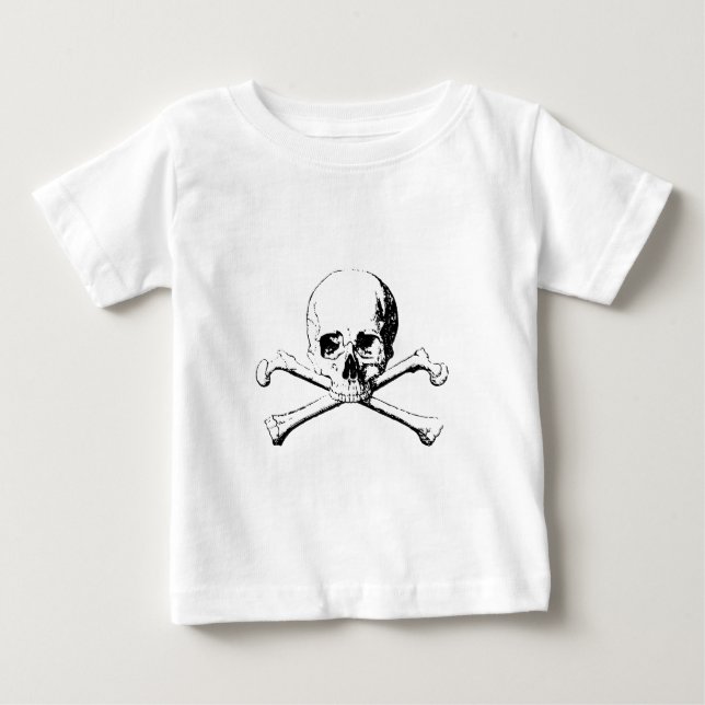 Schwarzer und weißer Schädel und Knochen Baby T-shirt (Vorderseite)