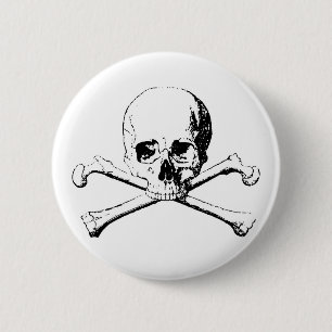 Schwarzer und weißer Schädel und Knochen Button