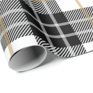 Schwarzer und weißer Schottischer Tartan Geschenkpapier