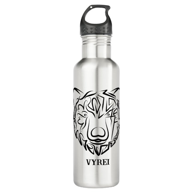 Schwarzer und weißer Stammbär Edelstahlflasche (Vorderseite)