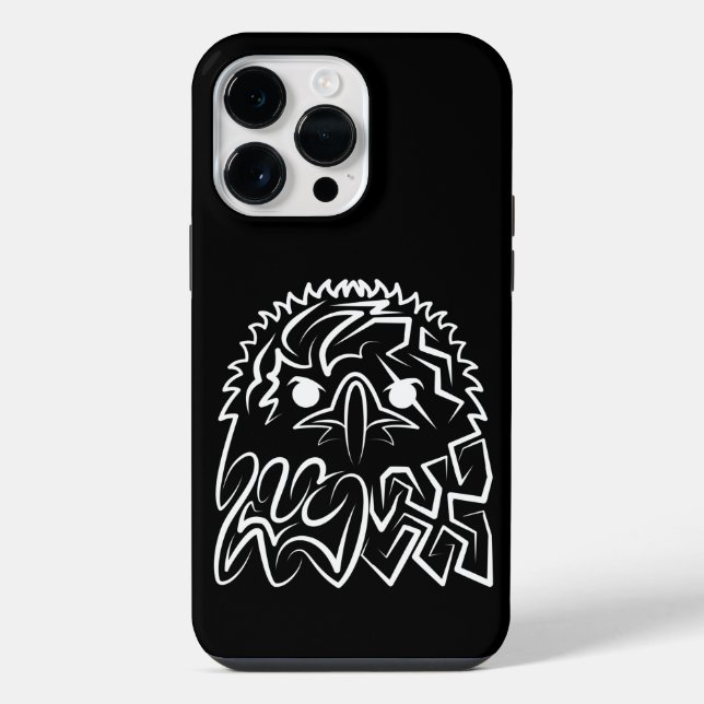Schwarzer und weißer Stammesadler iPhone 14 Pro Max Hülle (Rückseite)