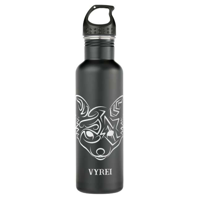 Schwarzer und weißer Stammesfuchs Edelstahlflasche (Vorderseite)