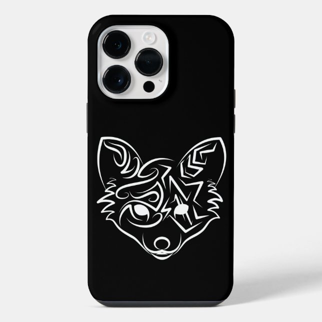 Schwarzer und weißer Stammesfuchs iPhone 14 Pro Max Hülle (Rückseite)